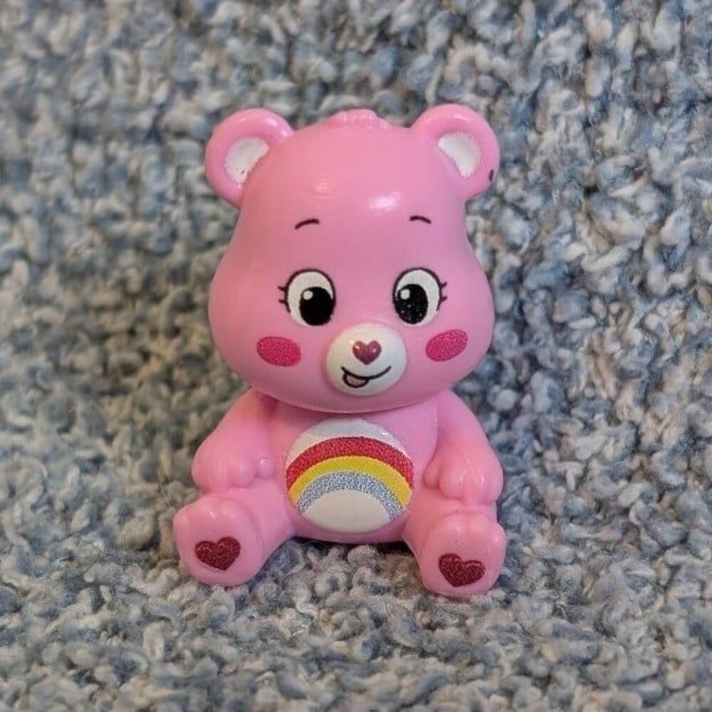 Care Bears Cheer Bear Rainbow Belly Badge Sitting 1" Molded Plastic Figurine